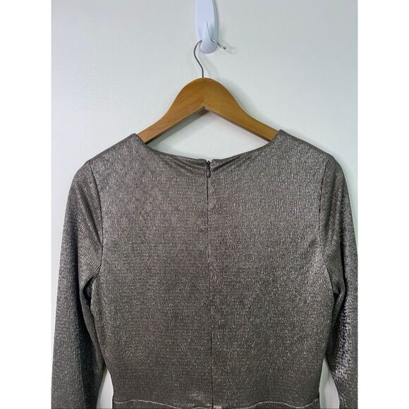 Lauren Ralph Lauren Metallic Gold Long Sleeve Faux Wrap Midi Dress Women Size 10 - Picture 8 of 12